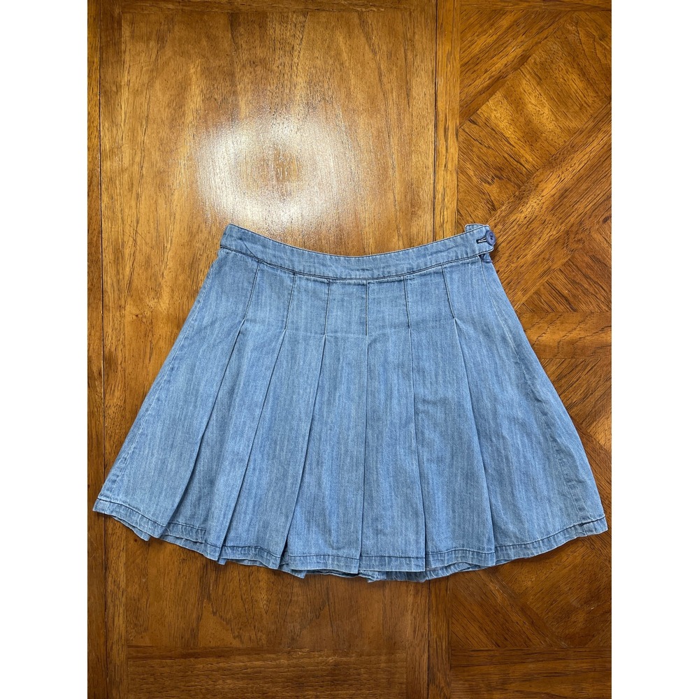 Easel Pleated Mini Skirt Light Wash Denim Tennis Style 100% Cotton